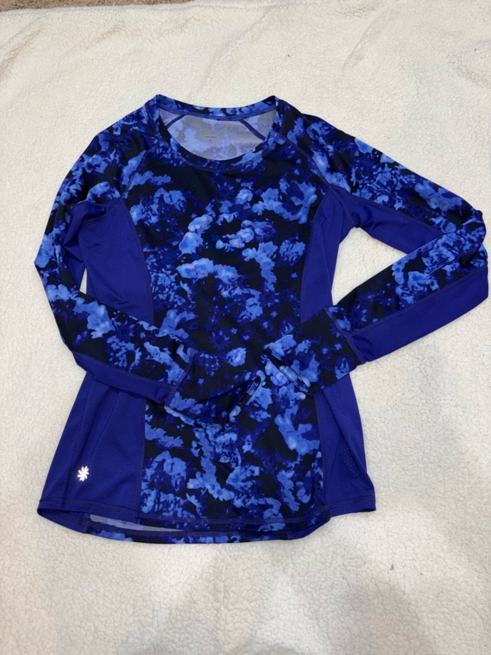 Athleta Long Sleeve Blue Floral-Print Performance Top